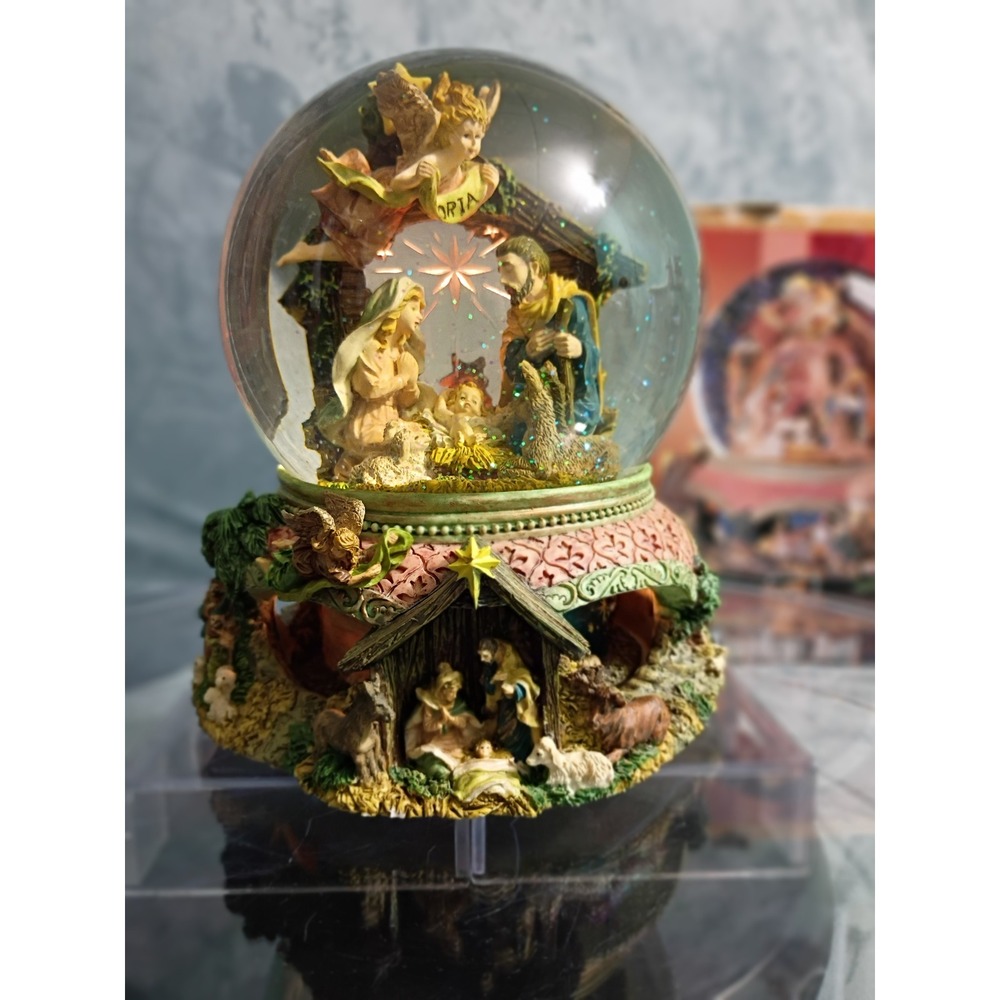 Grandeur Noel Musical Nativity Water Snow Globe Illuminated Revolving Christmas